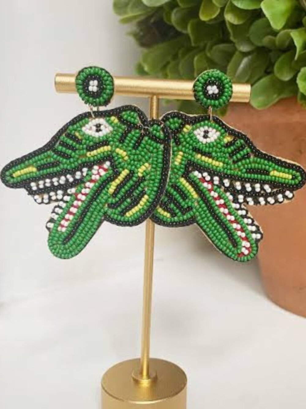 Florida Gators Alligator Seed Beaded Football Fan Gameday Mascot Earrings - Picture 3 of 4